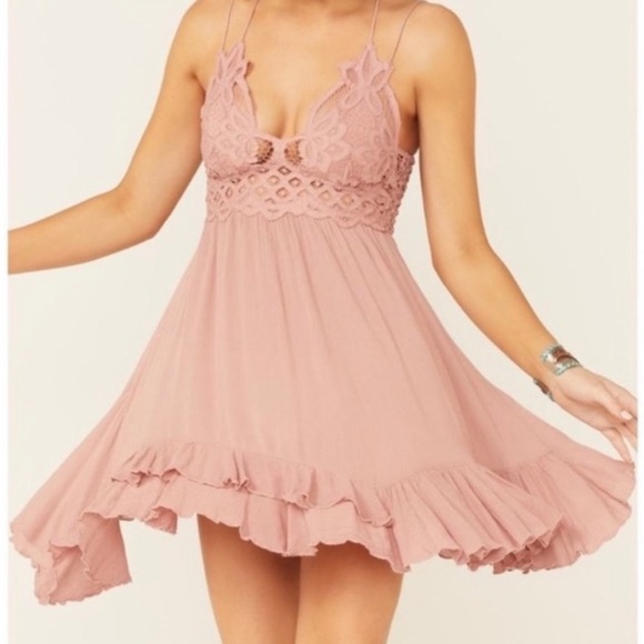 NWT Free People Womens size small Adella lace Slip Flowy Dress Dusty Rose - Picture 4 of 11